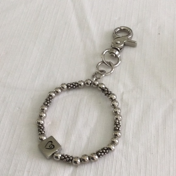 Woman’s Beaded Stretch Bracelet or key Chain color sliver has charm of a heart - Picture 2 of 5